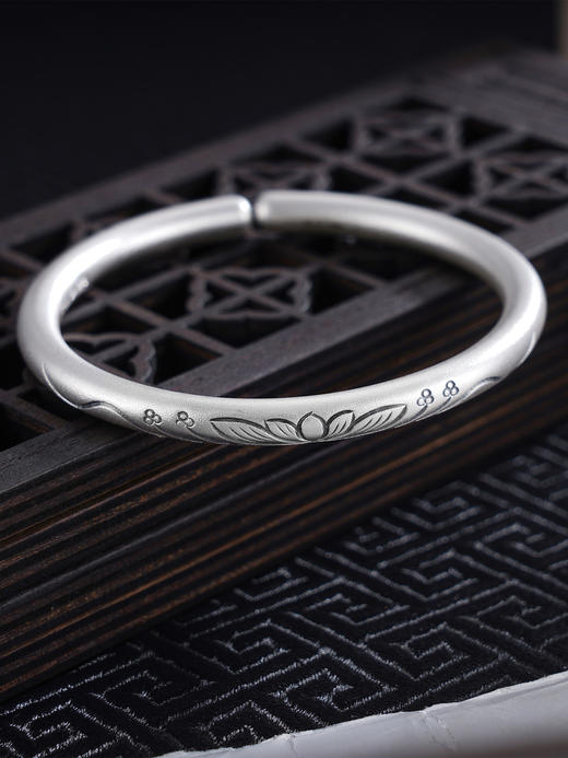 子佩集S999银【荷情莲意】手工纯银手镯原创设计【55023214】2503 商品图0