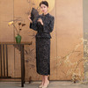 SC22628灰色长袖旗袍上衣改良新中式短款妈妈装女两件套装中国风秋冬季 商品缩略图4