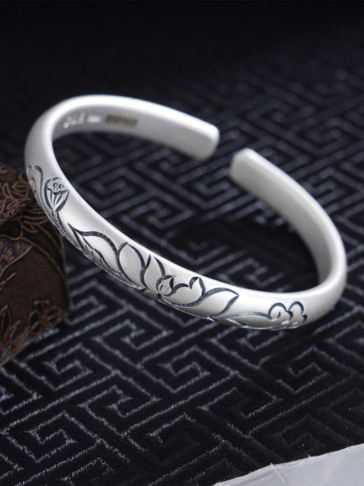 子佩集S999银【莲开福至】手工纯银手镯原创设计【55021213】2503 商品图0