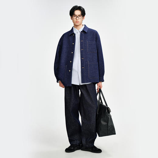 棉仓367811002-底特律丹宁风双面呢牛仔毛呢夹克男 秋冬重磅羊毛翻领外套 商品图3