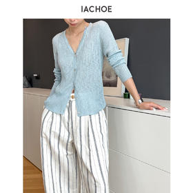 棉仓3631506001-肌理感V领薄款针织开衫女 25春夏凉感空调衫罩衫防晒衫上衣