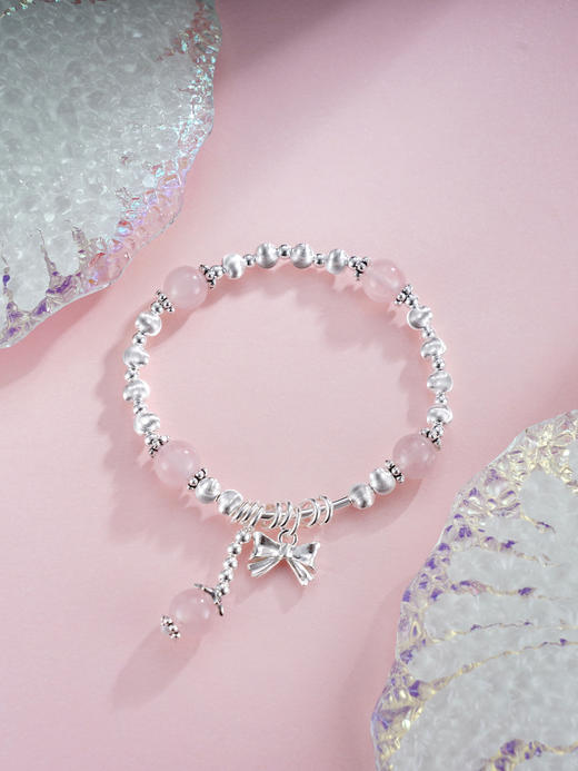 子佩集S925银【粉红思绪】手串【TSB0001-50】纯银手链粉晶蝴蝶结2503 商品图0
