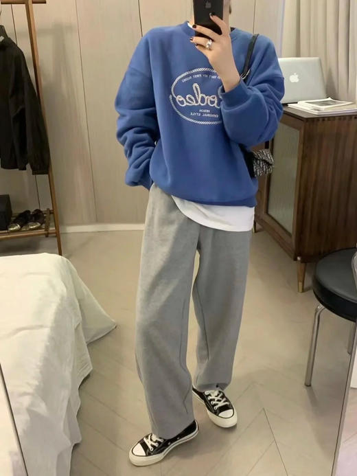 显白北欧蓝💙加绒立体字母植绒刺绣套头卫衣 商品图6