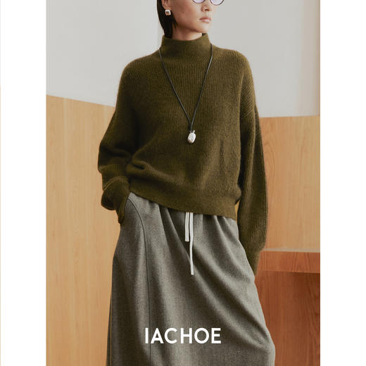 棉仓3571505017-苔原绿羊毛羊驼厚款毛衣 25秋冬松弛感半高领羊毛衫 商品图3