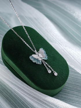 子佩集S925银【蝴蝶之夏】套链【YL-7270】纯银项链时尚翡翠蝴蝶项链2503