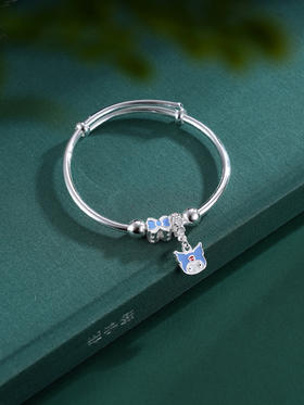 子佩集S999银【甜蜜米宝】童镯【TZ000883】纯银儿童蓝色笑脸蝴蝶结2503