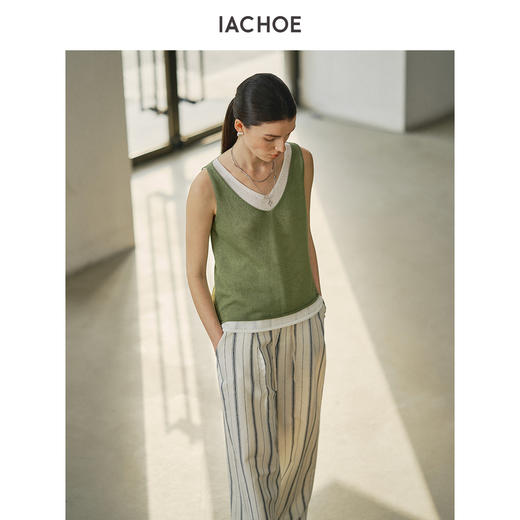 棉仓3631503011-三醋酸针织背心女 25夏假两件V领无袖上衣拼色外穿吊带红色 商品图1