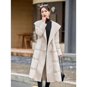 羽绒服加长款过膝白鸭绒，羊毛呢大翻领腰带款加厚外套HR-YJLY1393A
