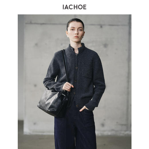 棉仓3671506001-全羊毛小立领针织开衫女 25秋冬厚款针织外套加厚保暖毛衣 商品图2