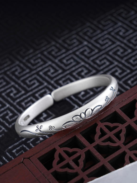 子佩集S999银【莲香浮动】手工纯银手镯原创设计【55021214】2503 商品图0