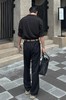男款明线腰带直筒休闲裤长裤he016 商品缩略图3