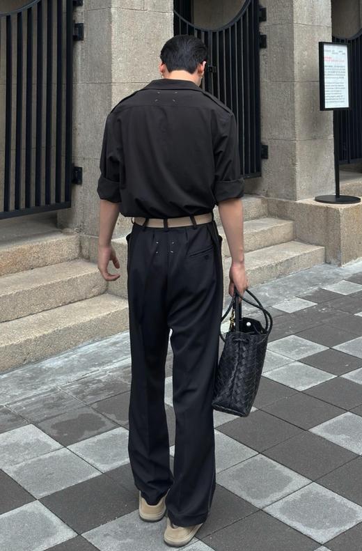 男款明线腰带直筒休闲裤长裤he016 商品图3