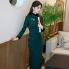 SC22633墨绿色国风中式加绒加厚冬装长袖改良旗袍2025新款女复古妈妈冬装 商品缩略图0