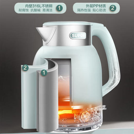 苏泊尔（SUPOR） 2L大容量 1800W大功率 316L不锈钢机身 一键保温电水壶SW-20S88A 商品图1