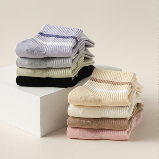 【袜子女四季款棉袜中筒袜】吸汗透气无骨运动棉袜多巴胺条纹女中筒袜 商品图3