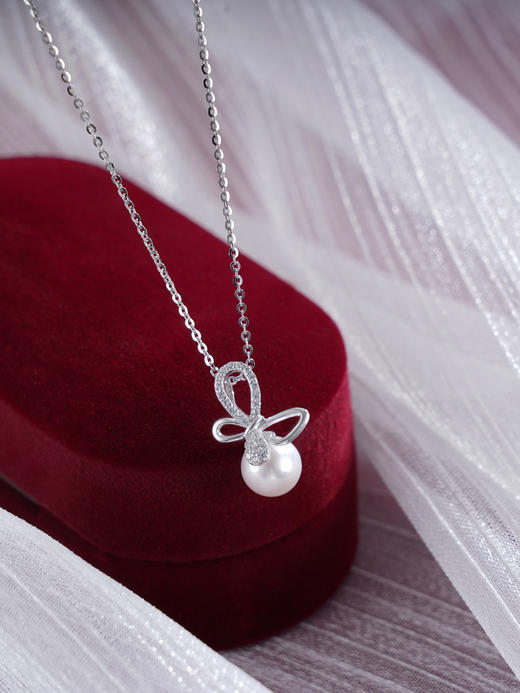 子佩集S925银珍珠套链【YL-5140】纯银项链蝴蝶结2503 商品图0