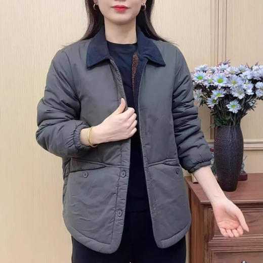 秋冬新款中年妈妈装休闲翻领加绒保暖棉服外套女百搭宽松遮肉上衣 商品图2