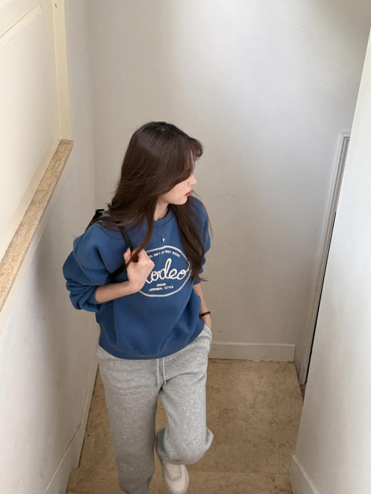 显白北欧蓝💙加绒立体字母植绒刺绣套头卫衣 商品图2