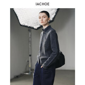 棉仓3671506001-全羊毛小立领针织开衫女 25秋冬厚款针织外套加厚保暖毛衣