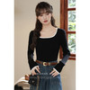 鹿向南「冬日暖阳」撞色方领打底针织衫女秋新款法式修身长袖T恤 商品缩略图3
