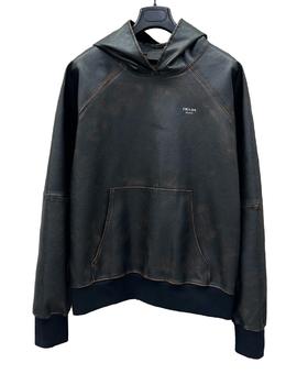 中性款皮革连帽卫衣he020