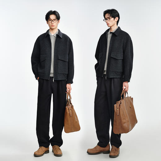 棉仓367811003-羊毛羊绒混纺双面呢毛呢夹克男秋冬廓形大贴袋保暖呢子外套 商品图3