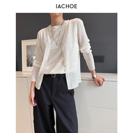 棉仓3631506001-肌理感V领薄款针织开衫女 25春夏凉感空调衫罩衫防晒衫上衣 商品图3