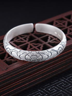子佩集S999银【富贵花开】手工纯银手镯原创设计【55011215】2503