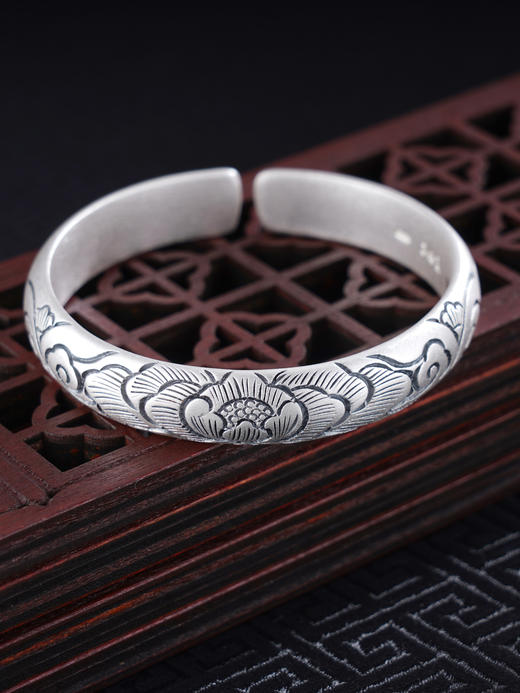 子佩集S999银【富贵花开】手工纯银手镯原创设计【55011215】2503 商品图0