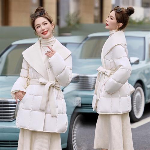 V领气质羽绒服拼接，双面呢外套90白鸭绒HR-YJLY6899 商品图0