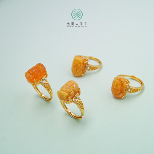 S925蜜蜡戒指-貔貅可调节戒指约14*10mm 商品图0