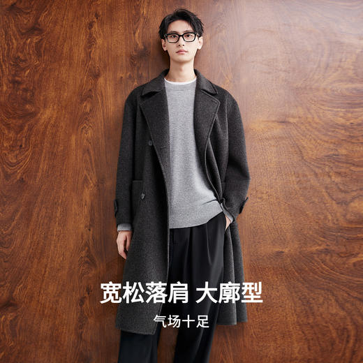 棉仓367823008-羊毛骆驼绒老钱风大翻领毛呢大衣男秋冬双面呢长款呢子外套 商品图1
