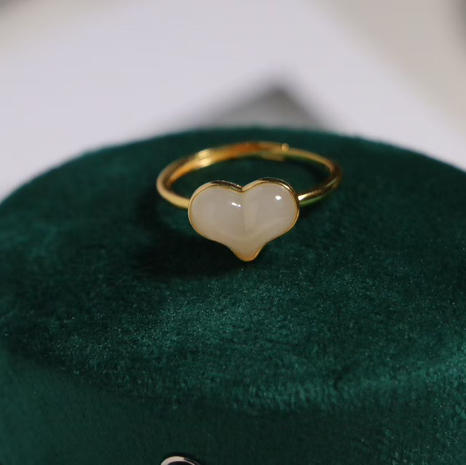 爱心和田玉戒指 开口戒圈 纯正和田玉 纯银镀金配件 商品图0