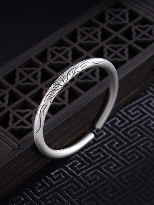 子佩集S999银【莲莲心事】手工纯银手镯原创设计【55023228】2503 商品图0