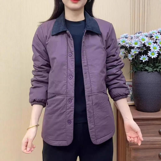 秋冬新款中年妈妈装休闲翻领加绒保暖棉服外套女百搭宽松遮肉上衣 商品图0