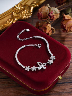 子佩集S925银【摘芳遇蝶】手链【YS01289】纯银时尚锆石蝴蝶花朵2503