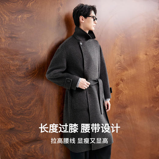 棉仓367823008-羊毛骆驼绒老钱风大翻领毛呢大衣男秋冬双面呢长款呢子外套 商品图0