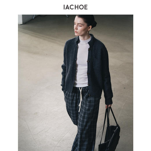 棉仓3671506001-全羊毛小立领针织开衫女 25秋冬厚款针织外套加厚保暖毛衣 商品图3