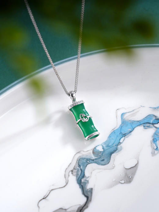 子佩集S925银【竹福之声】套链【TL015316】纯银项链玉髓绿玉髓竹节葫芦2503 商品图0