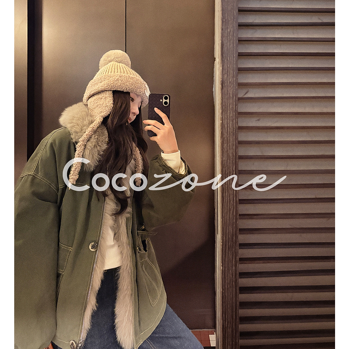 COCO ZONE 刘 一一 “原野派克”90鸭绒狐狸毛领羽绒服 CD2A2970