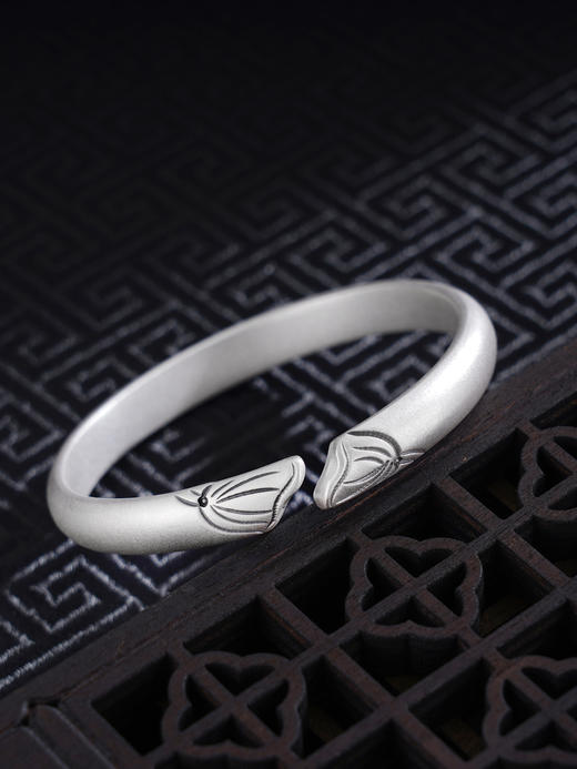 子佩集S999银【两世欢荷】手工纯银手镯原创设计【55021254】2503 商品图0