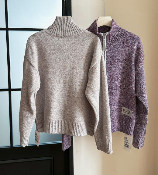 鄂*1980高领花纱羊毛半拉链毛衣101 商品图5