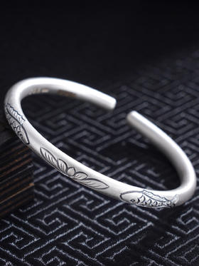 子佩集S999银【闻歌采莲】手工纯银手镯原创设计【55023234】2503