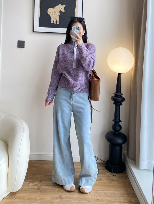 鄂*1980高领花纱羊毛半拉链毛衣101 商品图11