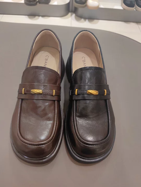 【云粉节】BF楼千百度厚底增高乐福鞋女款2025春秋新款手抓皮通勤一脚蹬深口单鞋A26191302吊牌价999活动价679