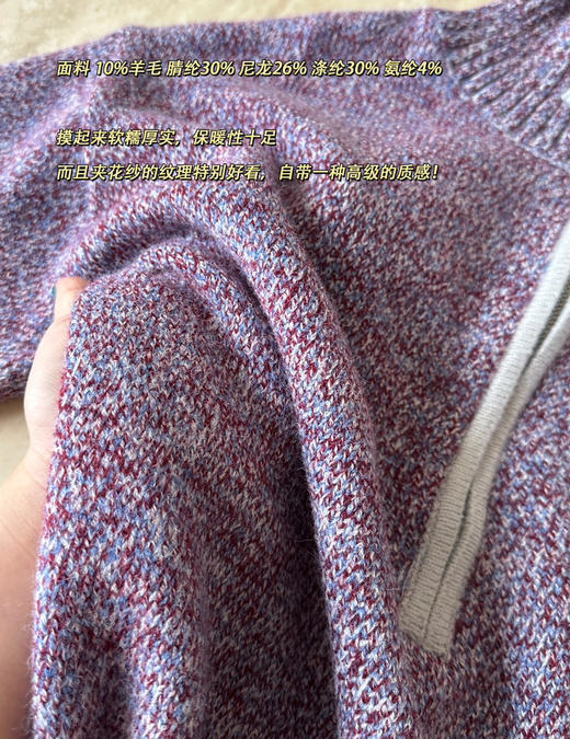 鄂*1980高领花纱羊毛半拉链毛衣101 商品图13
