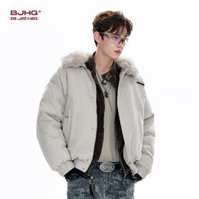 BJHG不计后果毛领羽绒服男款冬季90绒美式复古面包服防寒厚外套女