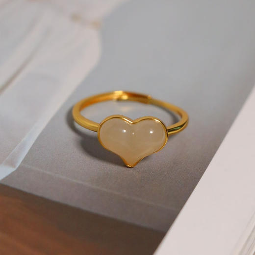 爱心和田玉戒指 开口戒圈 纯正和田玉 纯银镀金配件 商品图3