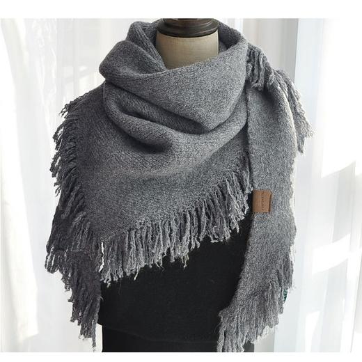休闲围巾女流浪感仿羊绒流苏针织三角巾百搭保暖披肩多功能围脖 商品图1