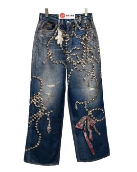 中性款3D印花牛仔裤长裤la001